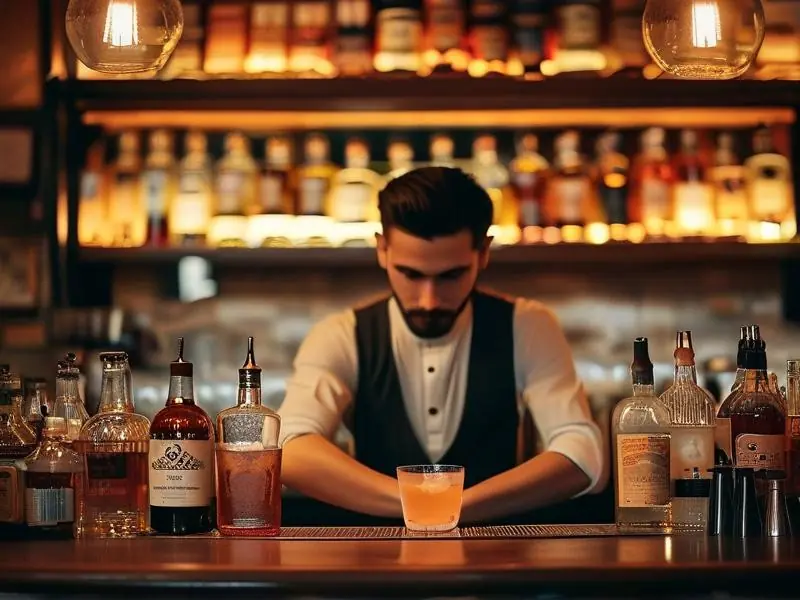 专业调酒师调制鸡尾酒现场