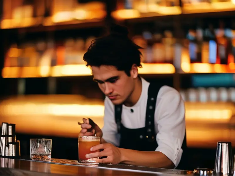 专业调酒师在培训班中教授学员调制鸡尾酒