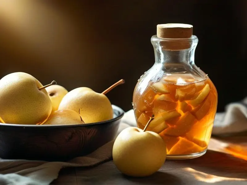 自制雪梨酒原料与发酵过程实拍图