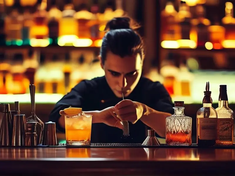 专业调酒师在酒吧调制鸡尾酒