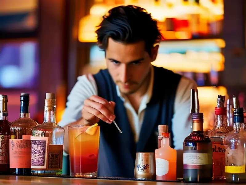 专业调酒师调制鸡尾酒现场