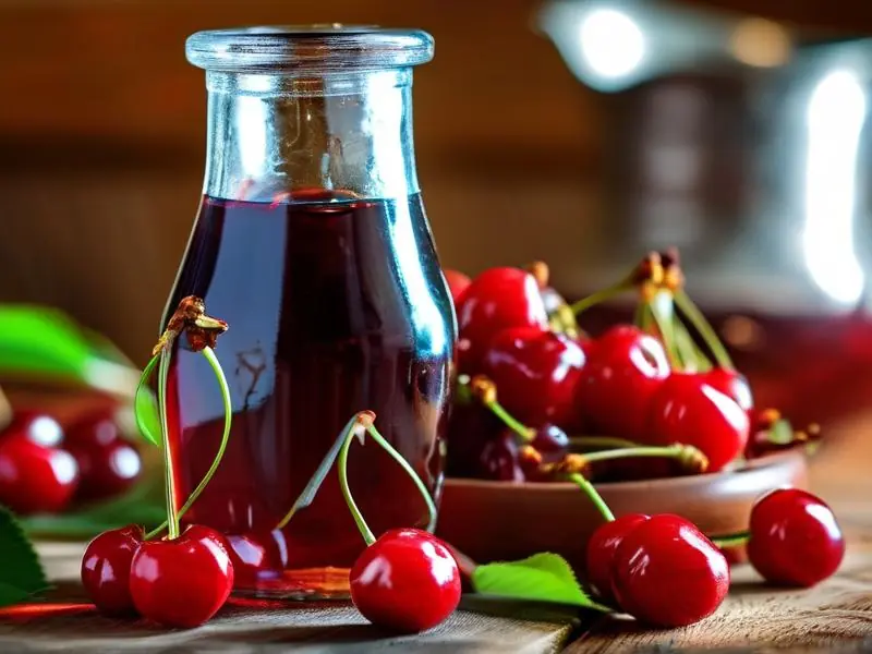 新鲜樱桃与自制樱桃酒对比图