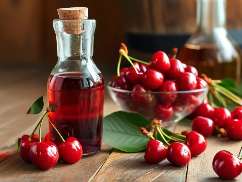 新鲜樱桃与自制樱桃酒的对比展示