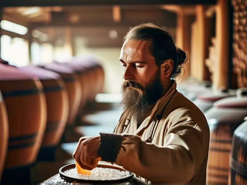 酿酒师检查烧酒发酵过程