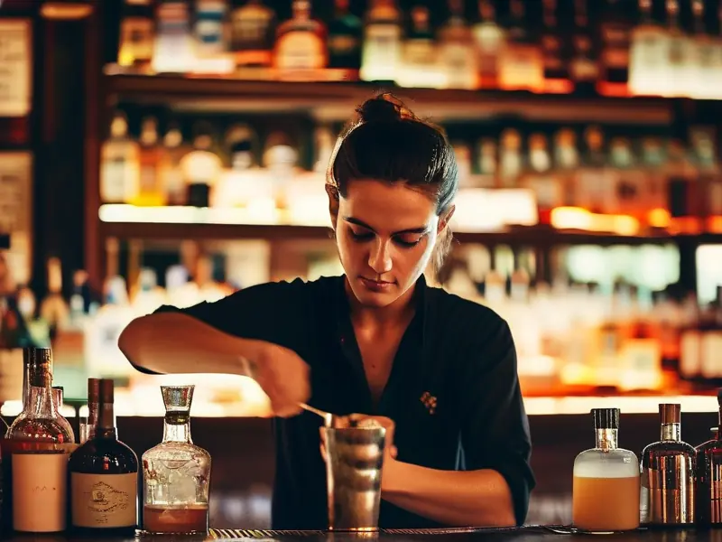 专业调酒师正在进行调酒培训示范