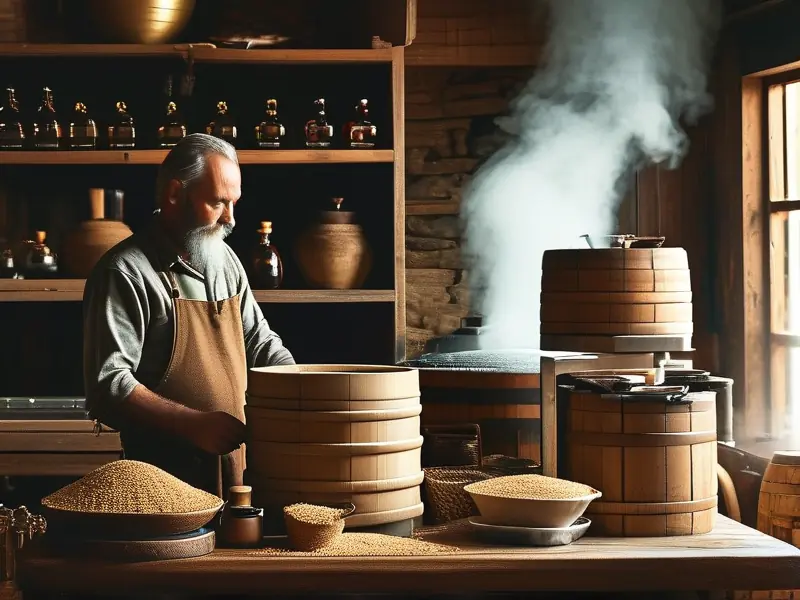 自制白酒视频教程中的酿酒师操作场景