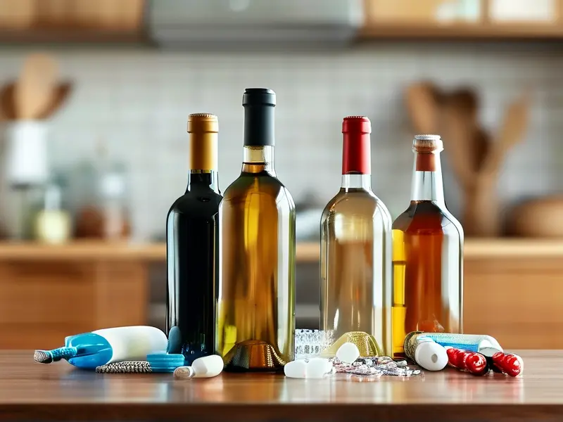 自制酒危害警示图：酒瓶与医疗用品对比