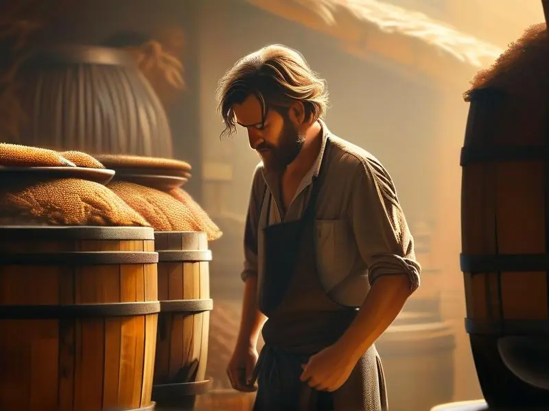 酿酒师检查自酿米酒发酵过程