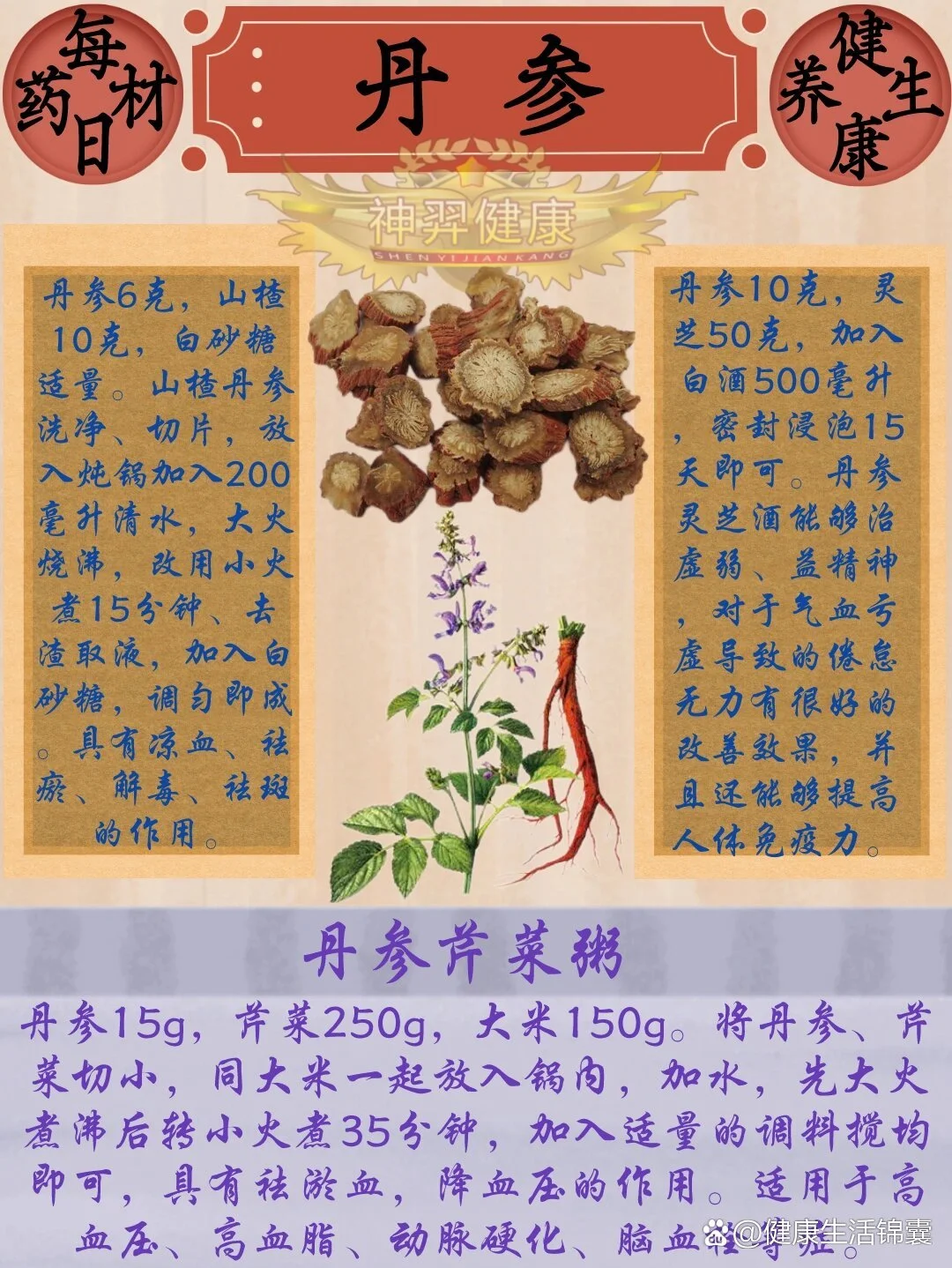 一瓶泡制完成的酒丹参保健酒特写，酒液呈琥珀红色，丹参切片清晰可见，展示出传统药酒的健康与醇厚感。_1