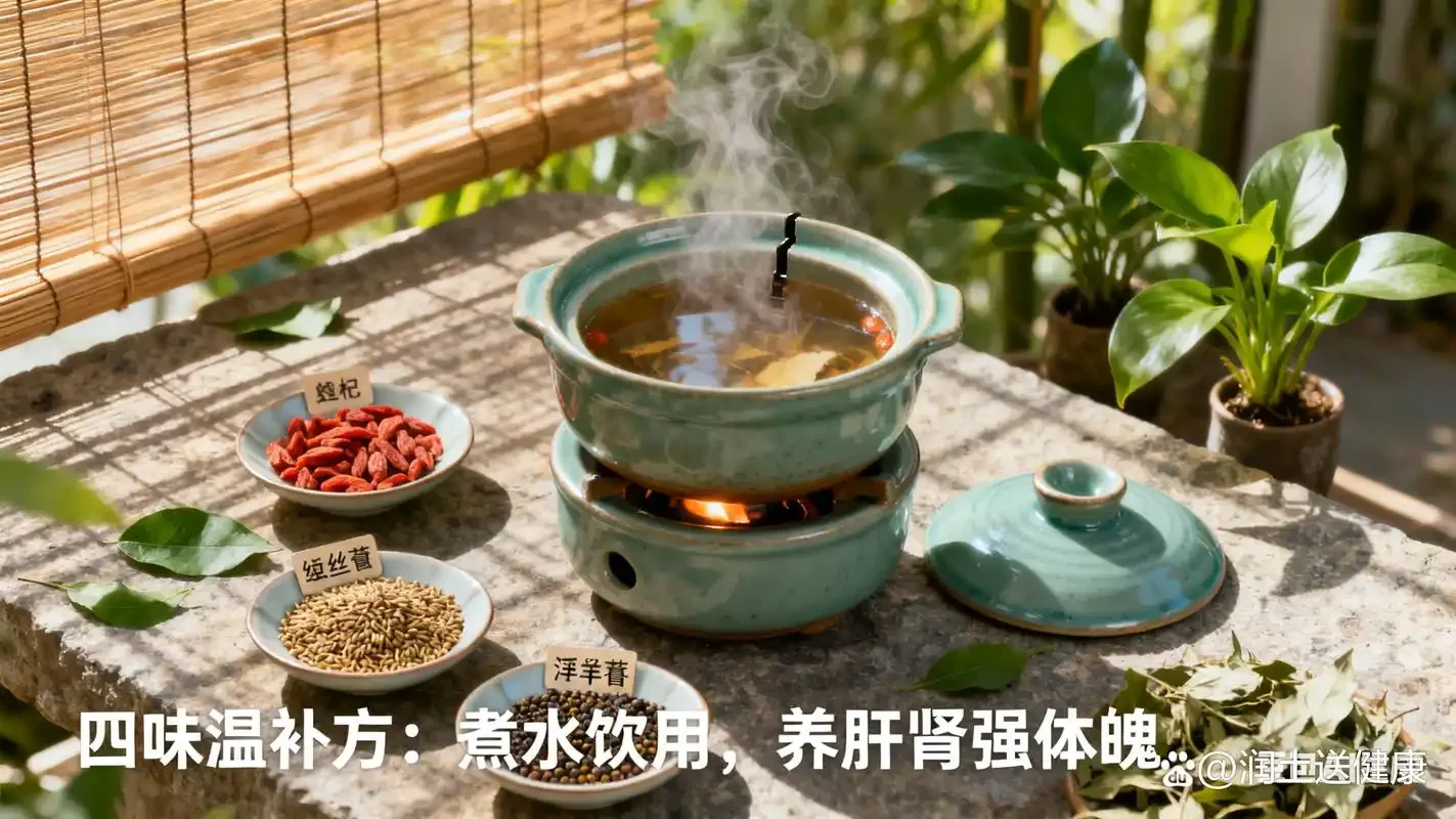 家庭泡制中的淫羊藿红枣枸杞酒，透明酒坛中清晰可见药材与琥珀色酒液，旁边散落着原料和纯粮酒瓶。_1