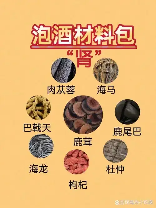 制首乌与肉苁蓉在透明玻璃罐中浸泡的药酒特写，旁边摆放着干药材，展示家庭自制滋补酒的过程。_1