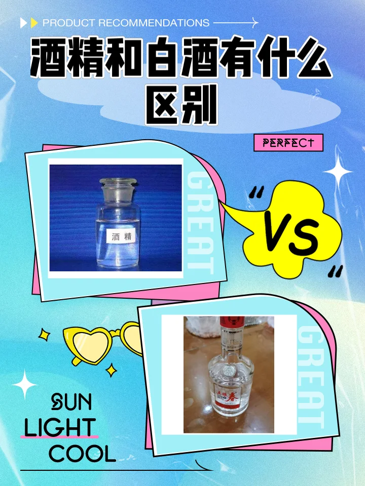 食用酒精与纯粮白酒的视觉对比图：左边是清澈的实验室酒精，右边是自然微黄的佳酿。_1
