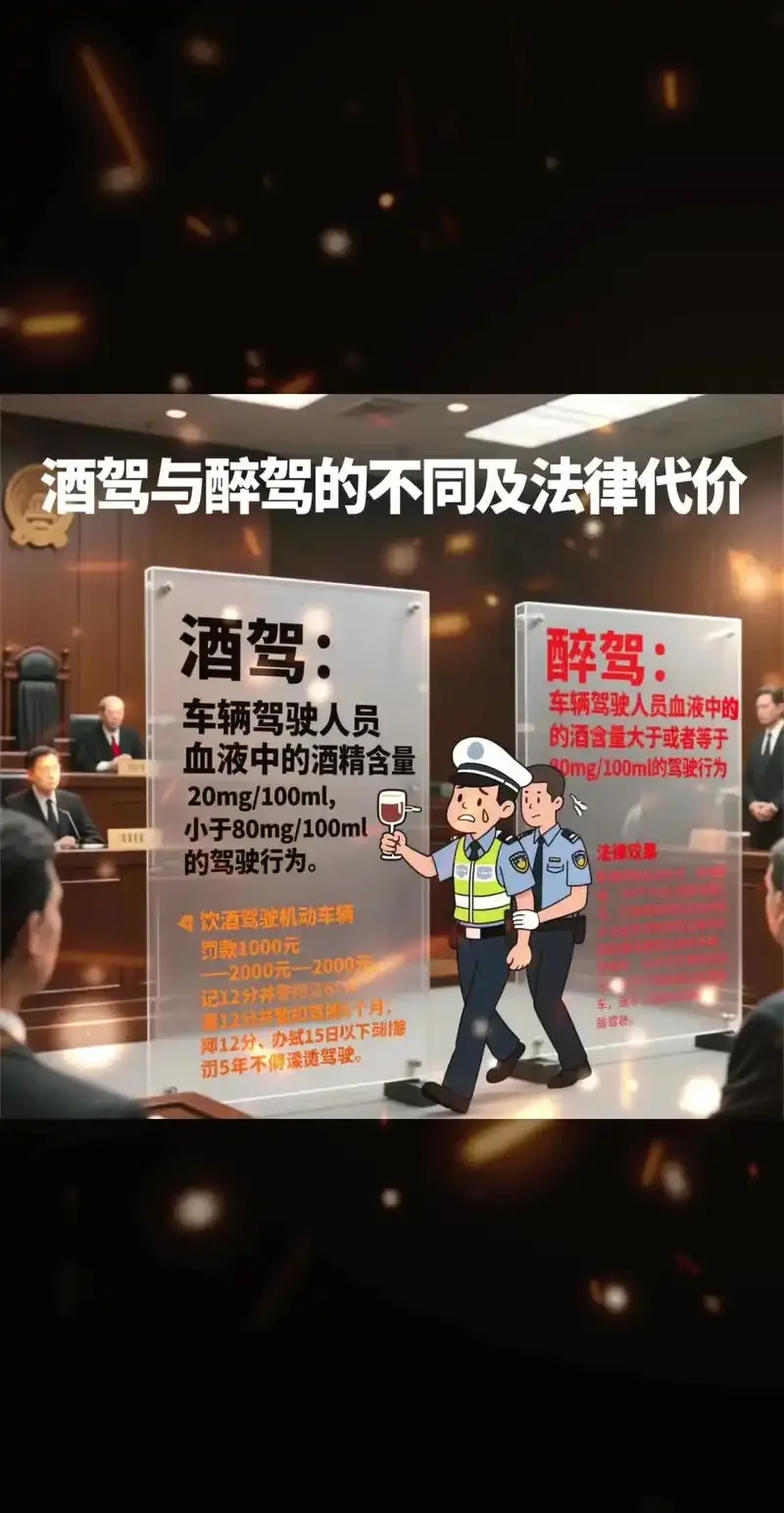 酒后驾驶视觉感知对比图：清晰与模糊的驾驶视野对比，以及酒精浓度测量工具_1