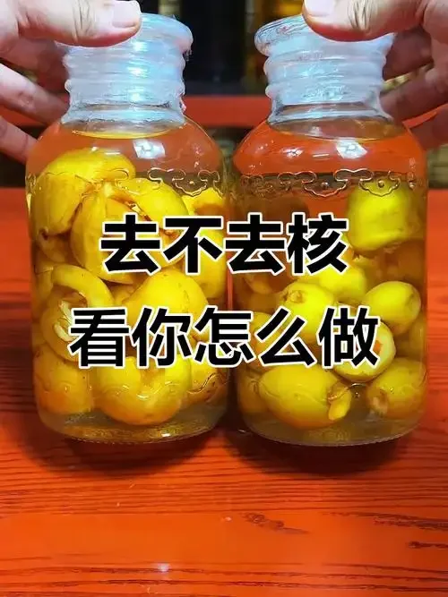 家庭自制枇杷酒原料准备图：透明罐中金黄的枇杷果肉与冰糖，旁边是新鲜枇杷_1