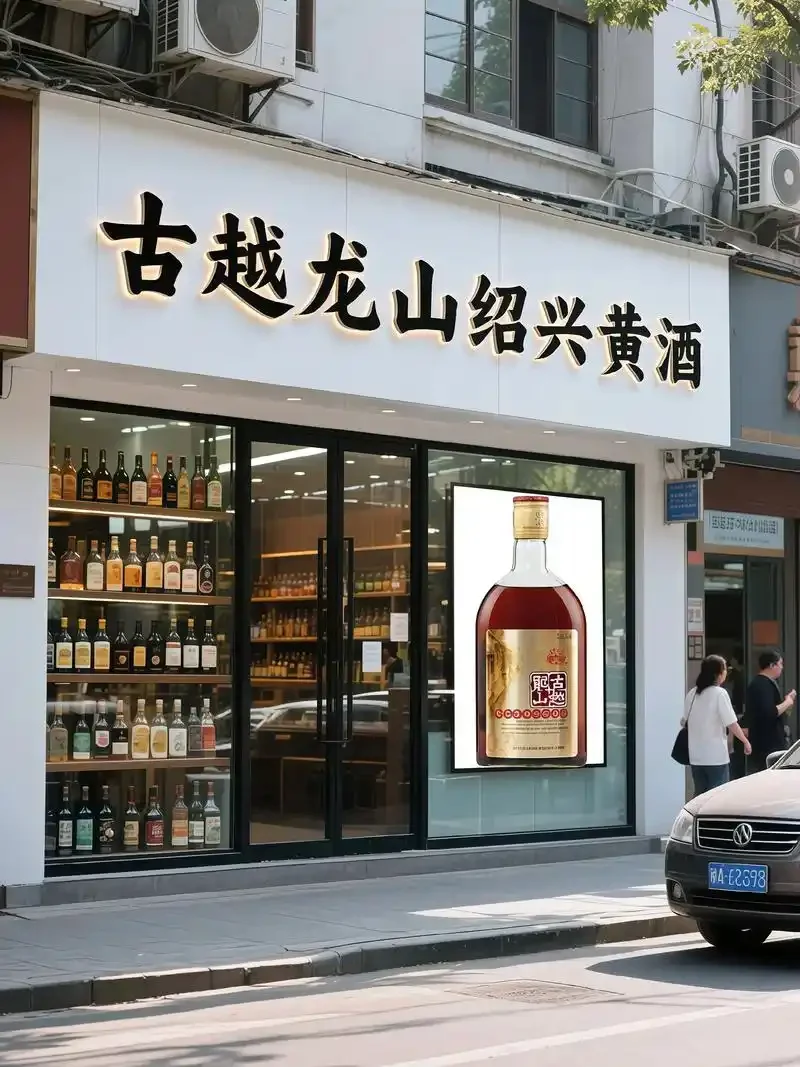 一杯琥珀色的越酒在青瓷杯中，旁边是酒坛和酿酒原料，展现传统酿造工艺的意境。_1