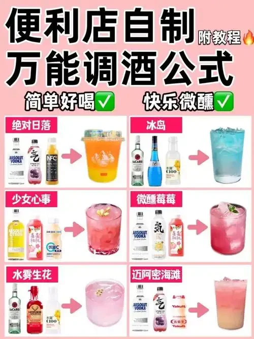 家庭调酒台：展示多款已完成的简单高颜值鸡尾酒，旁边摆放着苏打水、新鲜水果和调酒工具。_1