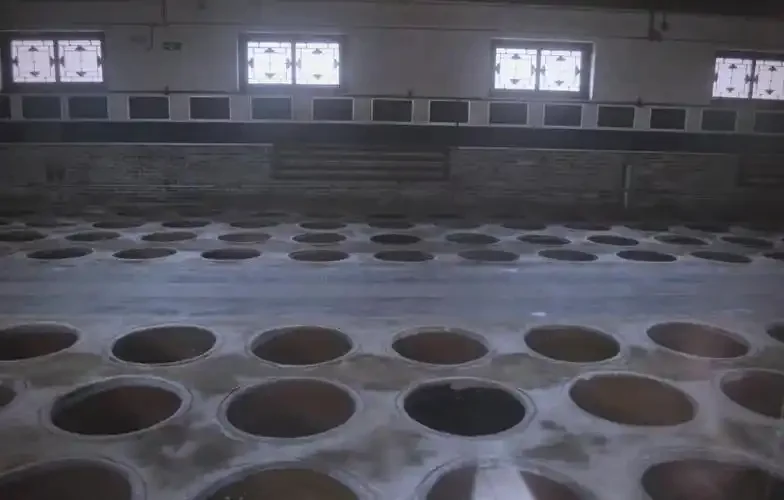 酿酒师傅在家庭作坊中专注检查粮食发酵过程_1