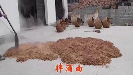 一位酿酒师正在检查一碗已经发酸变质的米酒，旁边摆放着酿酒用的工具和原料，展示了米酒工艺中关键的观察环节。_1