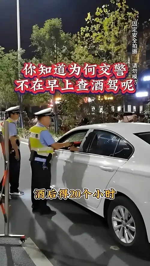 清晨交警在路边进行酒驾检查_1