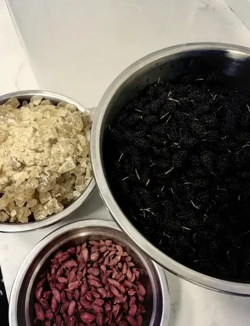 家庭自酿桑葚酒步骤图：透明发酵罐中的桑葚与糖混合原料_1