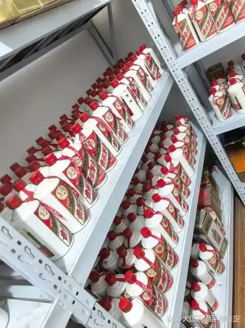 家庭酒柜中侧躺存放的白酒瓶特写，环境整洁温润，体现了专业的存酒布置。_1