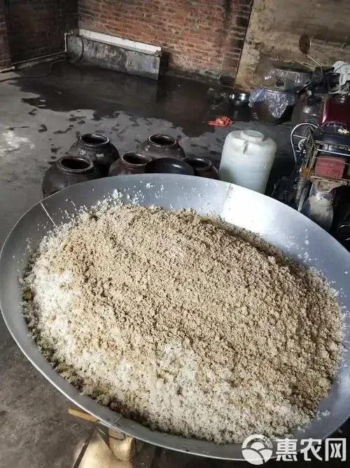 酿酒师双手从陶坛倒出清澈的散装纯粮酒，背景可见粮仓，展示传统手工酿造场景_1