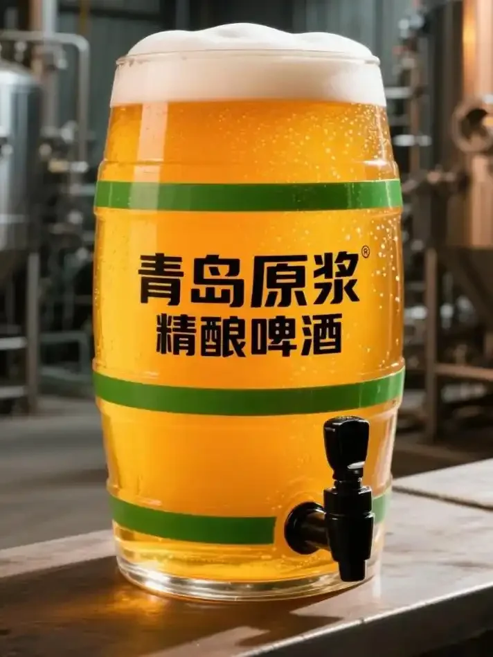 青岛原浆啤酒与普通啤酒的直观对比图，展示原浆啤酒浑浊酒体与绵密泡沫的特点_1