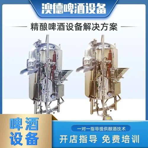 一套小型不锈钢精酿啤酒设备与成品啤酒展示，用于说明家庭或小型作坊的酿造场景_1