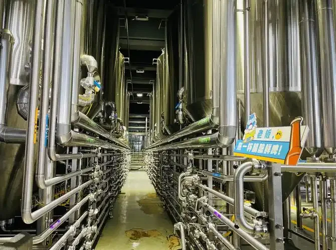 精酿啤酒代工厂内酿酒师检查发酵罐_1