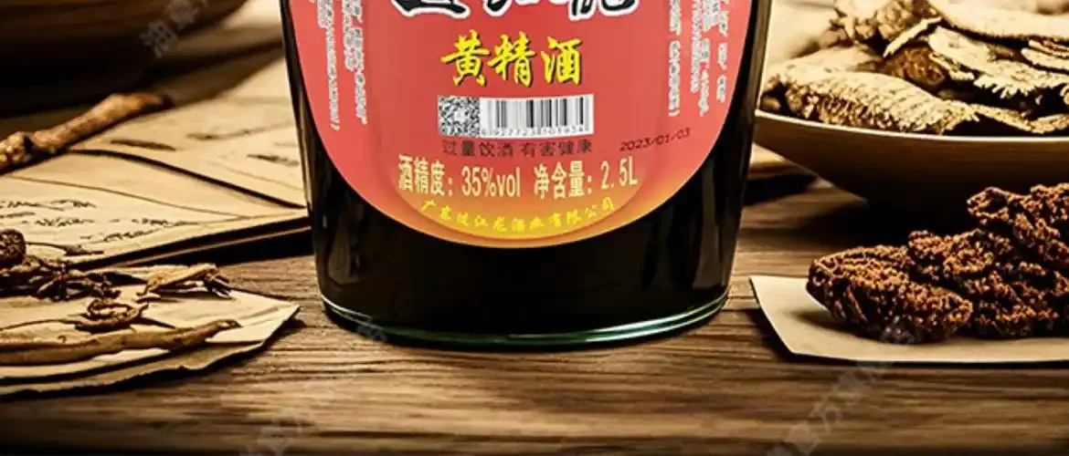 过江龙与多种中药材在玻璃酒坛中浸泡的特写照片，展示了经典的泡酒搭配与清澈的酒体。_1