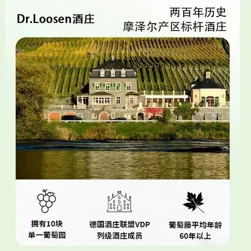 一瓶雷司令半甜白葡萄酒与雷司令葡萄特写，展示其清澈的酒色与酿造环境。_1