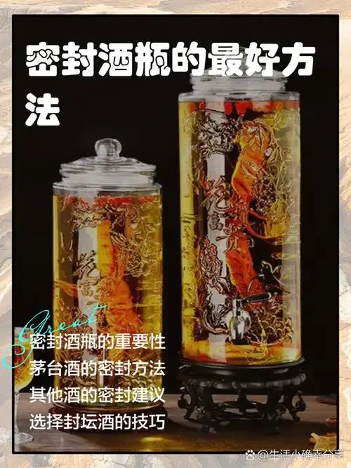 家庭封存白酒的示范图片：一只装有清澈白酒的棕色玻璃瓶，配有密封盖，置于避光阴凉的木质储物柜中_1