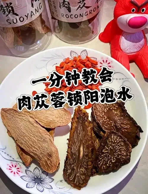 酿酒师正在仔细处理用于泡酒的肉苁蓉切片,旁边准备有白酒和测量工具。_1