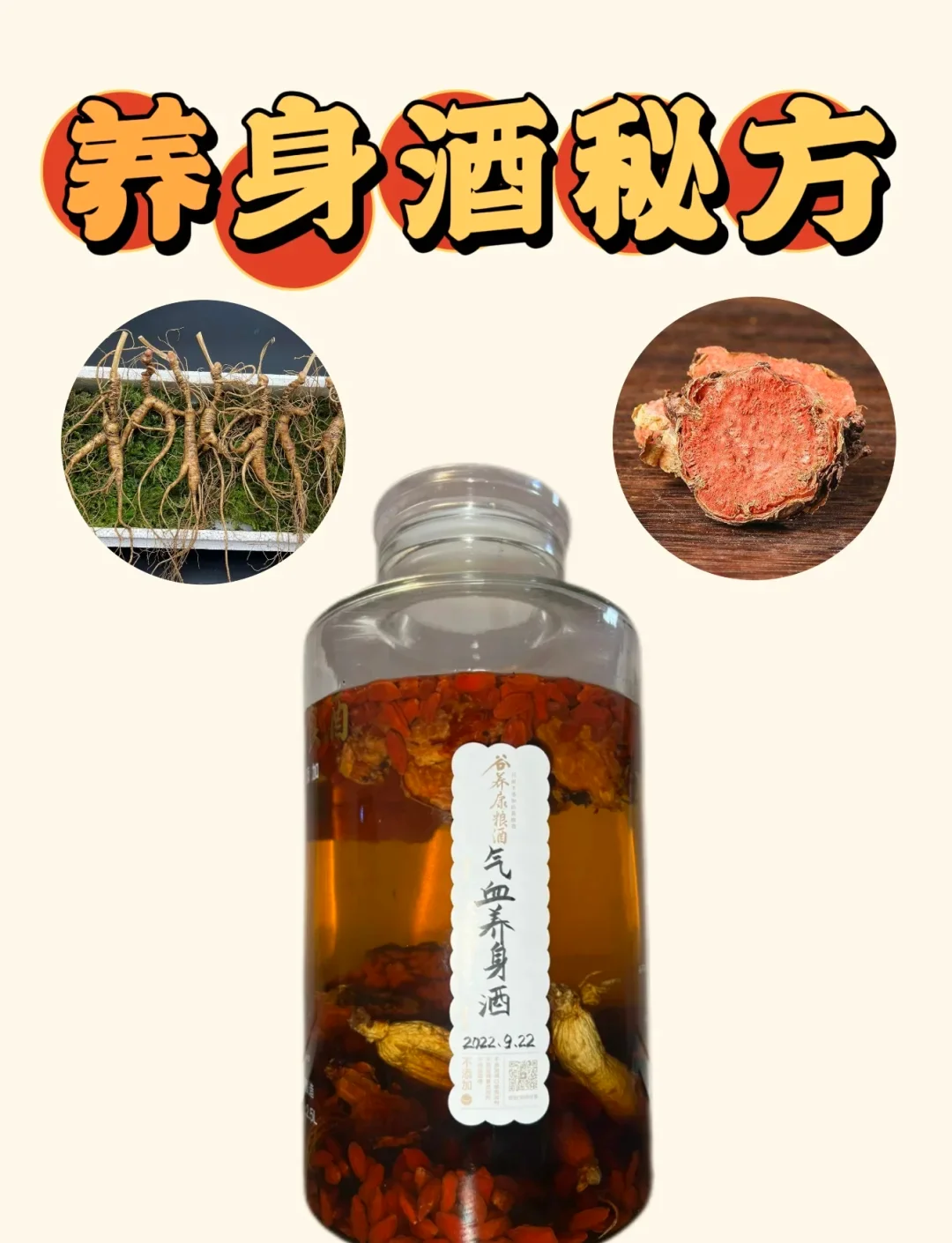 资深酿酒师工作台，展示正在浸泡的田七药酒，酒体澄澈金黄，田七清晰可见。_1
