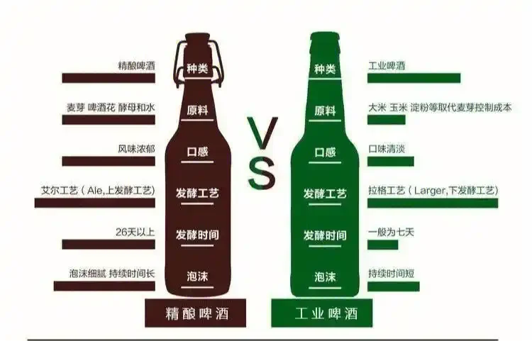 三杯不同风格的精酿啤酒与酿酒原料在木桌上的展示，包括IPA、世涛和水果酸啤，旁边配有麦芽、啤酒花和酵母。_1