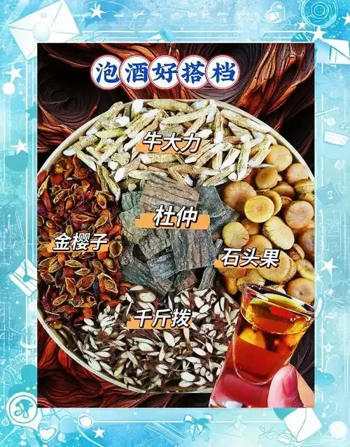 泡制中的补肾药酒静物图，展示玻璃坛中的药材与琥珀色酒液_1