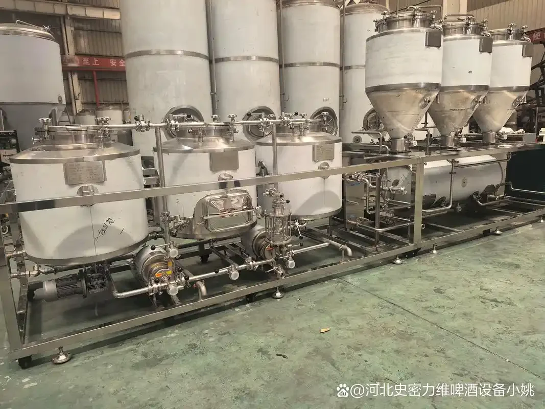 家用啤酒自酿设备在厨房中的真实场景，包含发酵桶、麦芽、啤酒花和成品啤酒。_1
