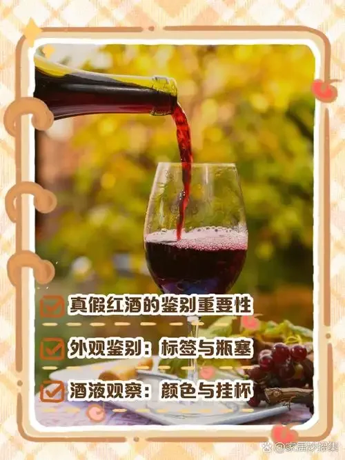 一杯红葡萄酒的特写，展示其色泽与挂杯，旁边是品酒笔记，用于鉴别红酒品质。_1