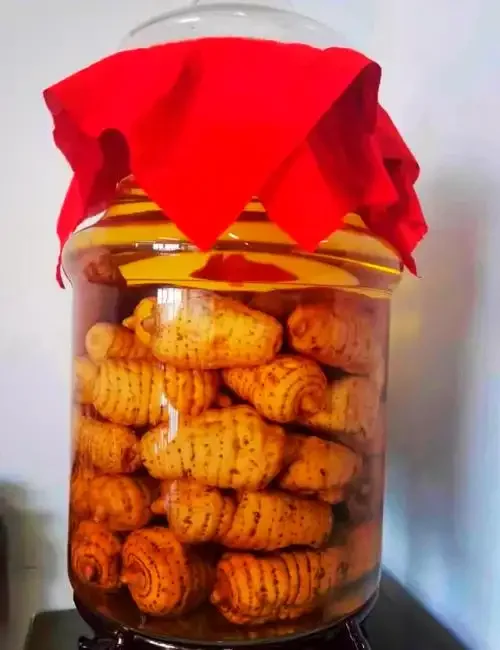 人参天麻药酒家庭自酿过程展示，包含泡酒瓶、药材和基酒_1