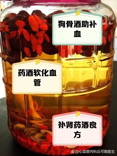 一瓶正在浸泡中的关节炎药酒，内含当归、红花等中药材，呈现温暖琥珀色_1