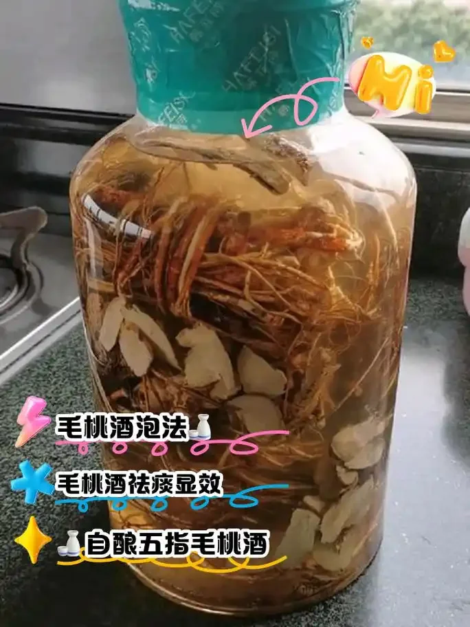 家庭自制朝天罐泡酒特写：透明玻璃罐中浸泡着红色朝天罐、枸杞和红枣，酒液呈琥珀色，旁边散落着原材料和冰糖。_1