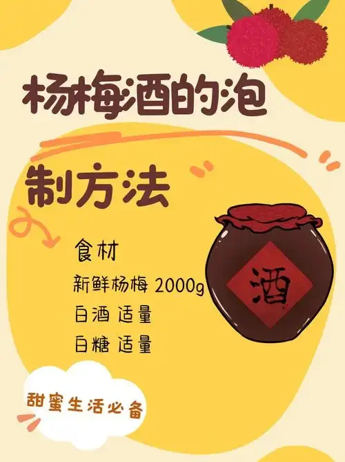 自制杨梅西洋参泡酒在透明玻璃罐中的特写，可见深红色酒液、杨梅果肉和西洋参切片。_1