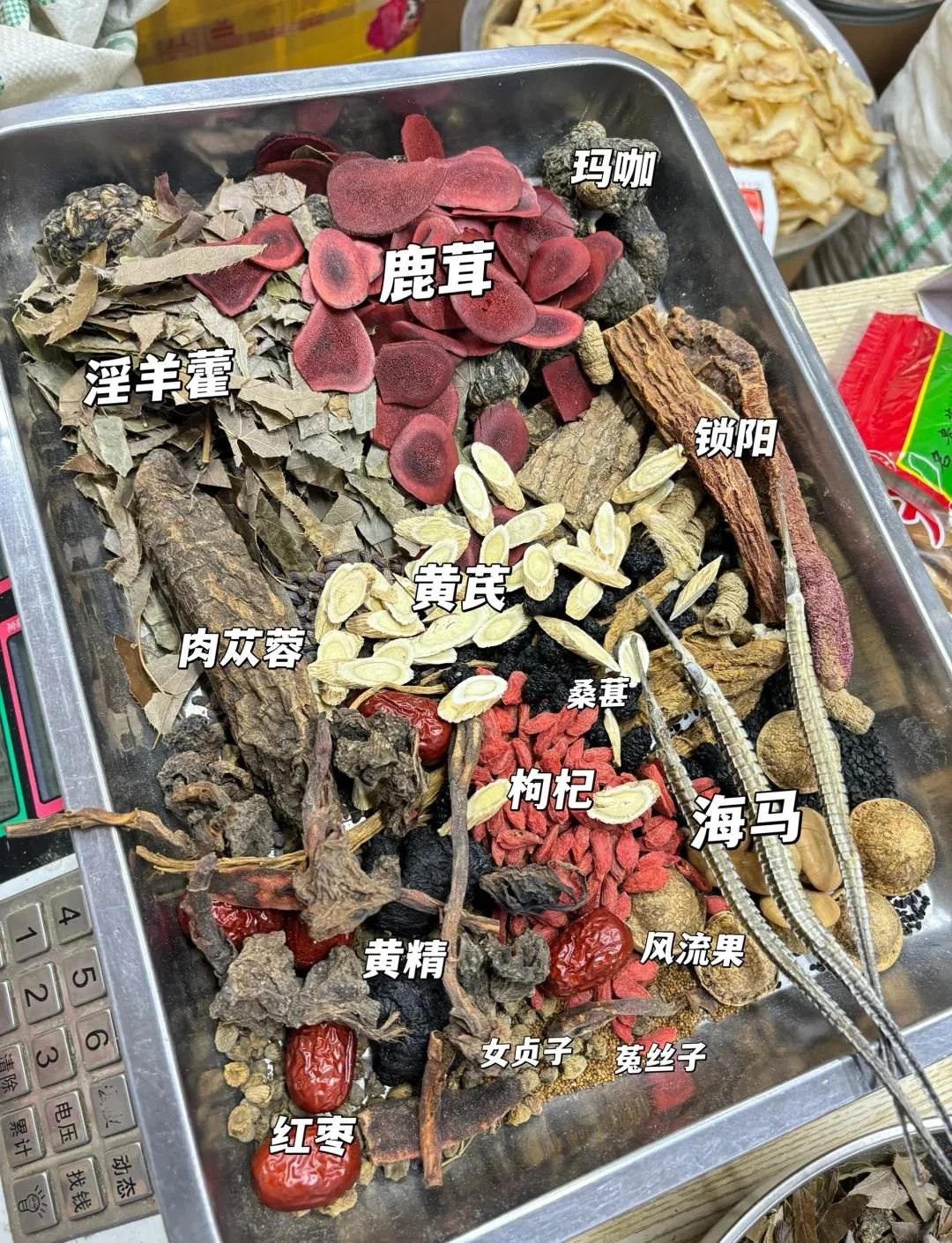家庭自制养生药酒，透明罐中浸泡着人参枸杞等中药材_1