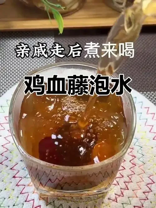 鸡血藤泡酒配方示例：玻璃罐中浸泡着鸡血藤、当归、枸杞等药材，旁边散落着其他中药材和手写配方笔记本。_1