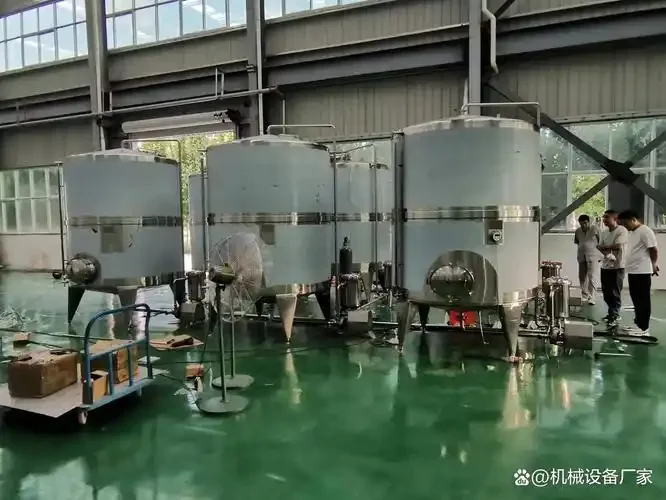 一套家庭小型果酒设备在厨房工作台上的展示，包括玻璃发酵罐、压榨工具和成品果酒。_1
