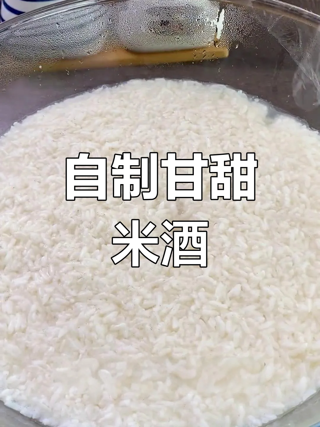 透明玻璃罐中正在发酵的糯米酒，旁边有温度计和计时器，展示家庭酿酒的过程监控。_1