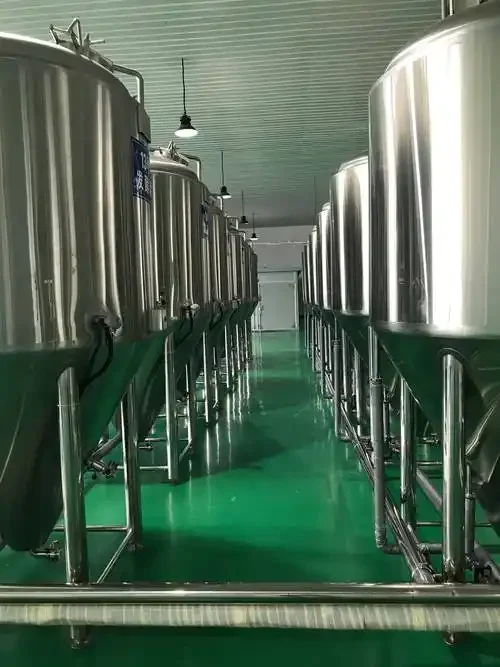 酿酒师在小型啤酒厂车间内检查不锈钢啤酒酿造设备_1