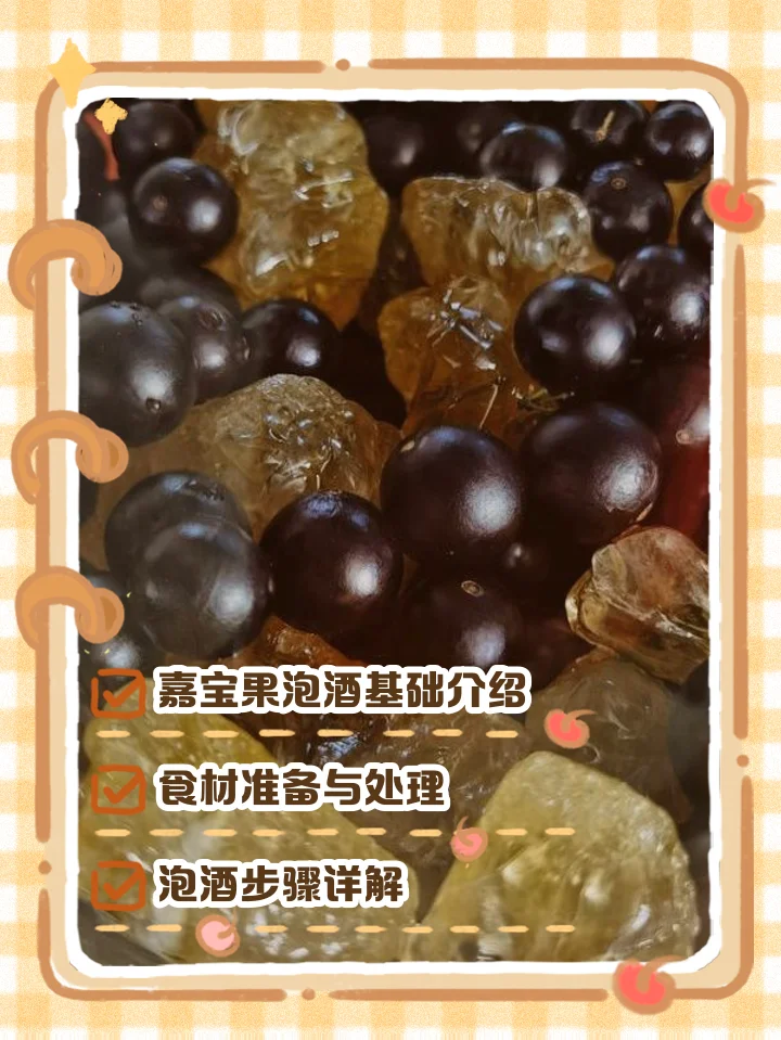 嘉宝果酿酒发酵初期：玻璃罐中紫黑色果肉与气泡，旁有新鲜嘉宝果和工具_1