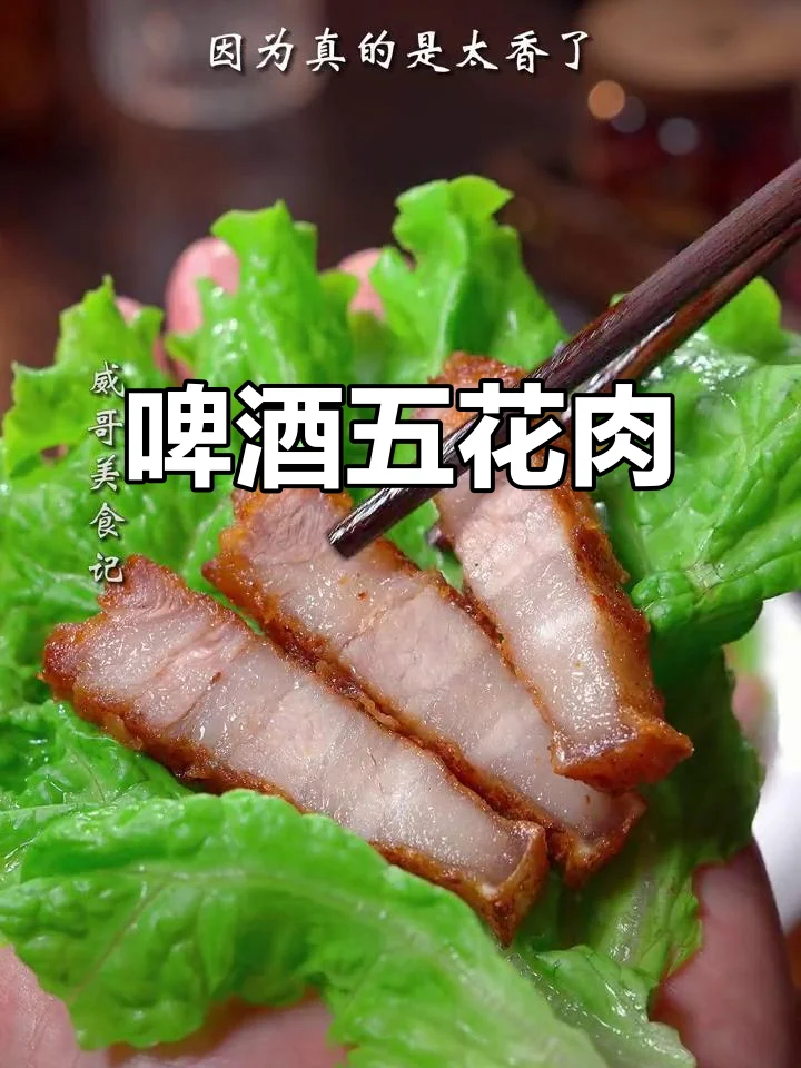 一锅炖煮得色泽红亮、香气扑鼻的啤酒五花肉，旁边放着啤酒瓶和配料，展示家常美食的烹饪细节。_1