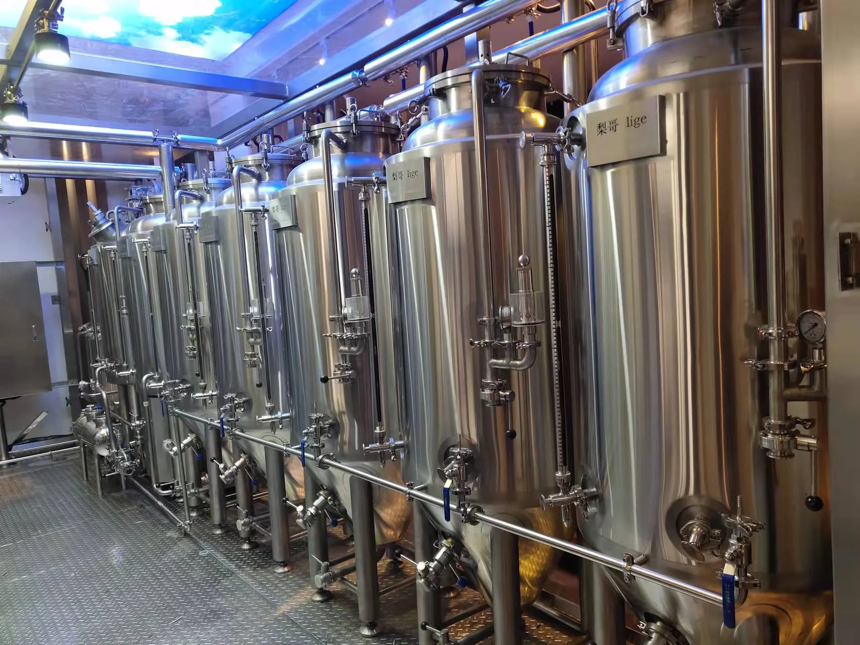 家庭自酿啤酒设备全景图，包含煮沸锅、发酵桶、测量工具等核心部件，用于展示入门级酿造装备。_1